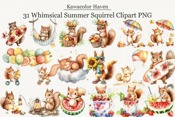 Download Whimsical Summer Squirrel Clipart PNG - Squirrel Collection