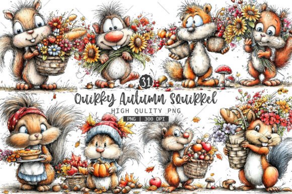 Download Quirky Autumn Squirrel Clip Art Bundle - Squirrel Collection