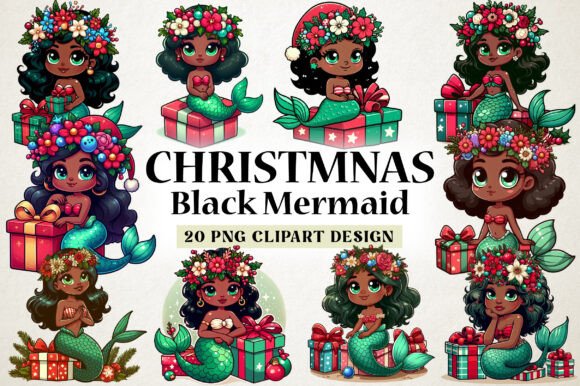 Download Christmas Black Girl Mermaid Png Clipart - Premium Resources